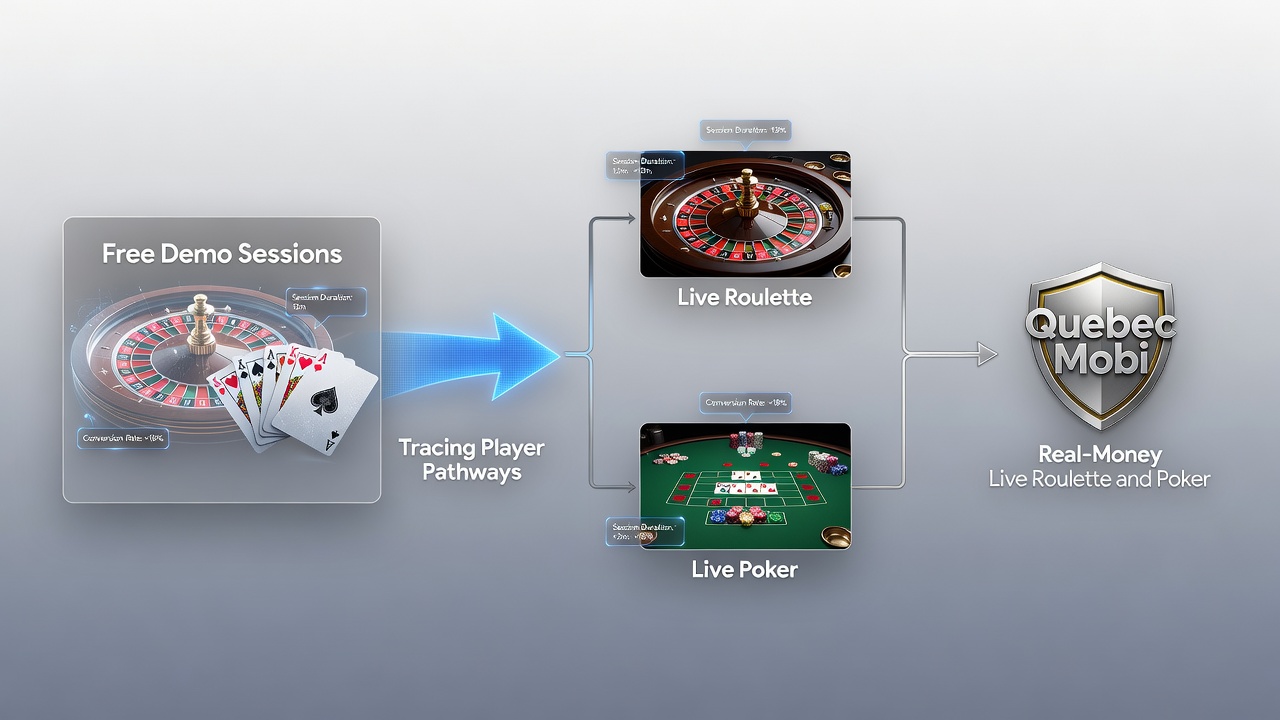 Split view of demo poker interface next to live dealer table on Quebec mobile device